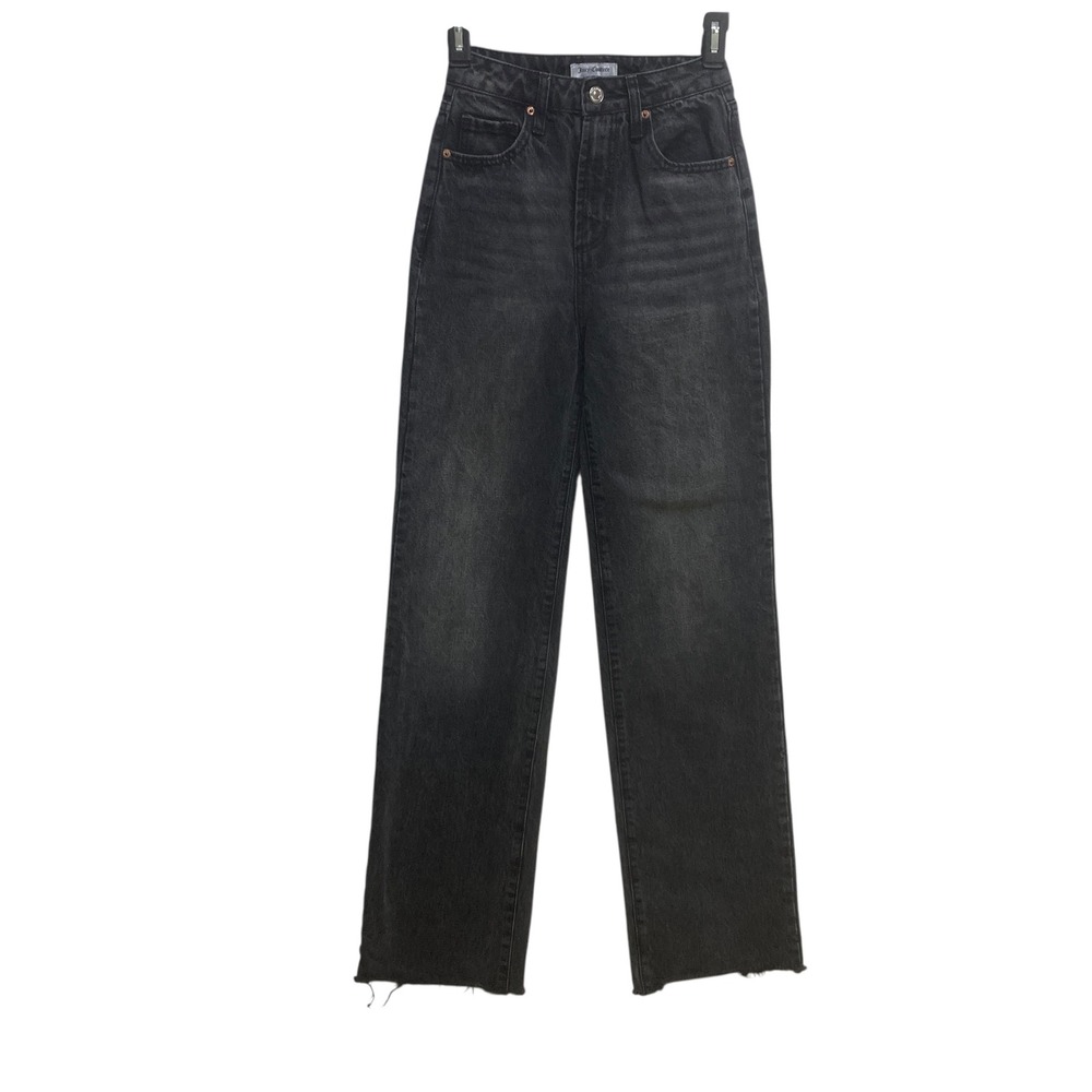 Juicy Couture Lunita Black Wash Denim Jeans High Rise Wide Leg Raw Hem Size 24